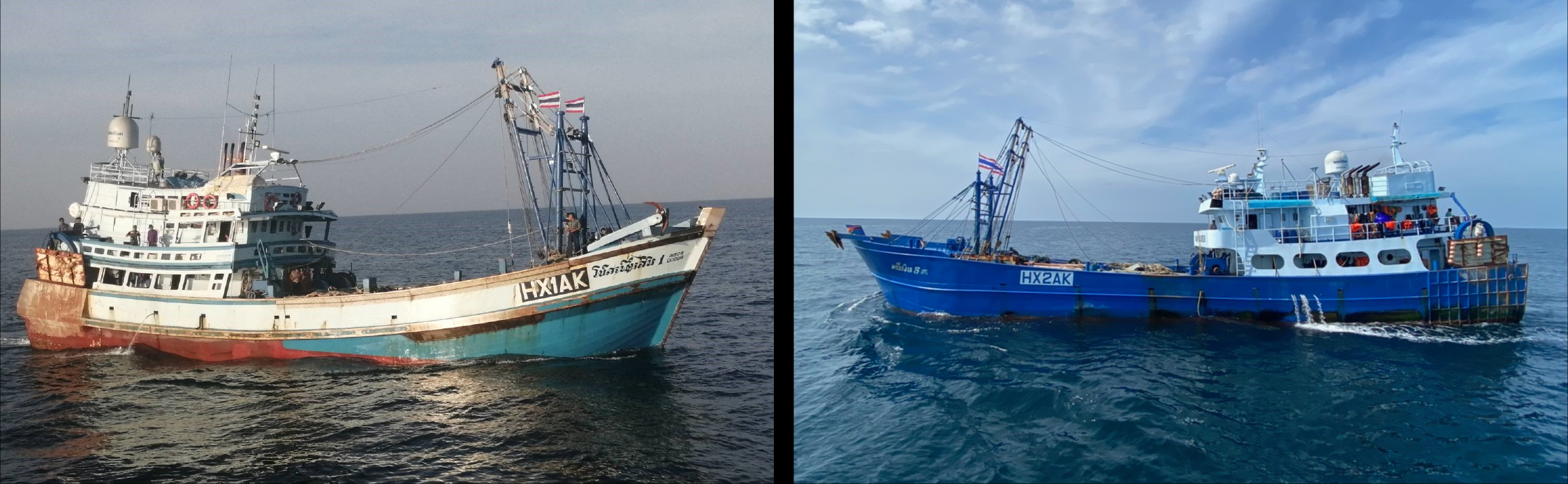 As of 2023, only two trawlers, the Chokephoemsin 1 (left) and Maneengern 5 (right), remain authorized by the Southern Indian Ocean Fisheries Agreement.